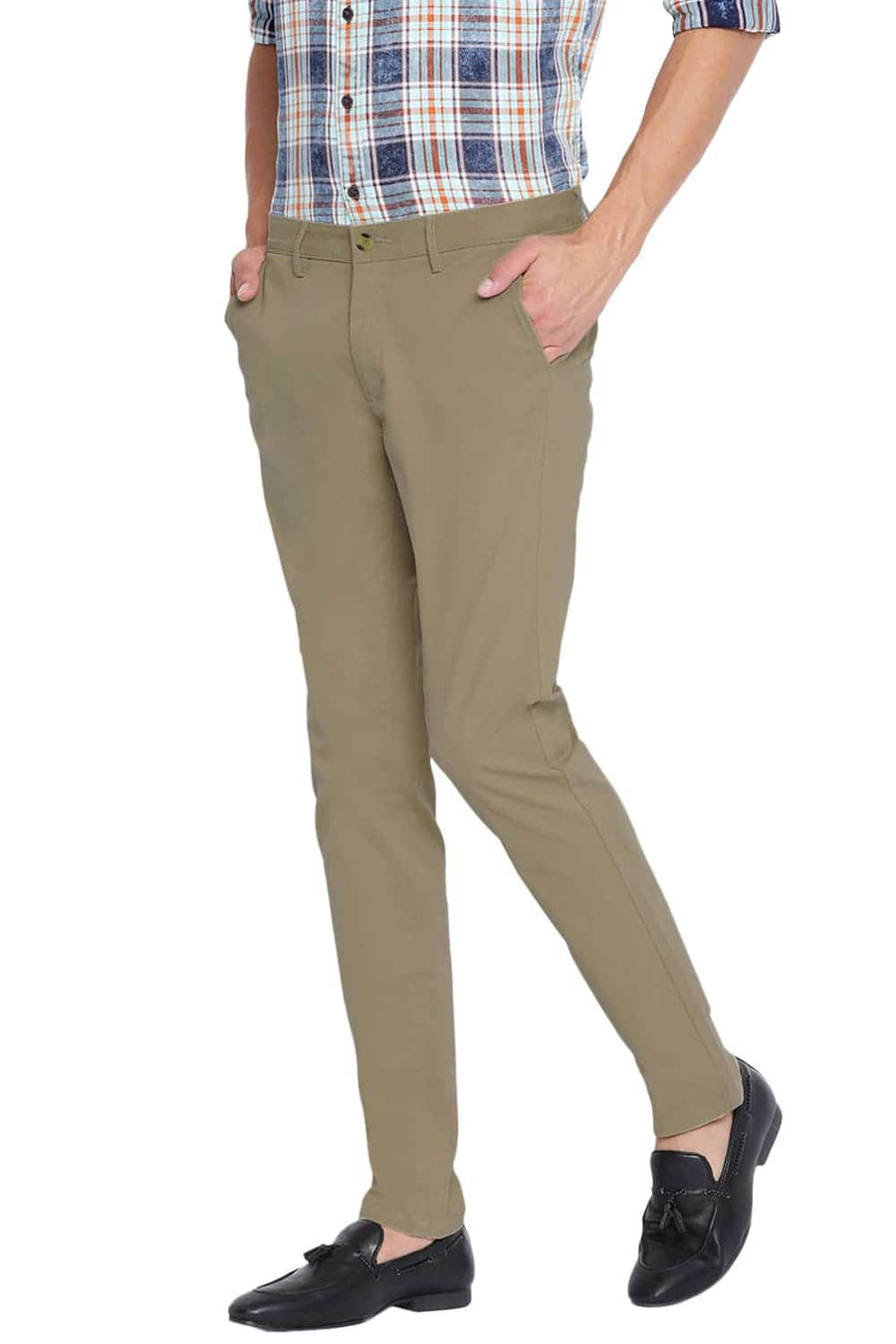 BASICS TAPERED FIT KELP KHAKI STRETCH TROUSER
