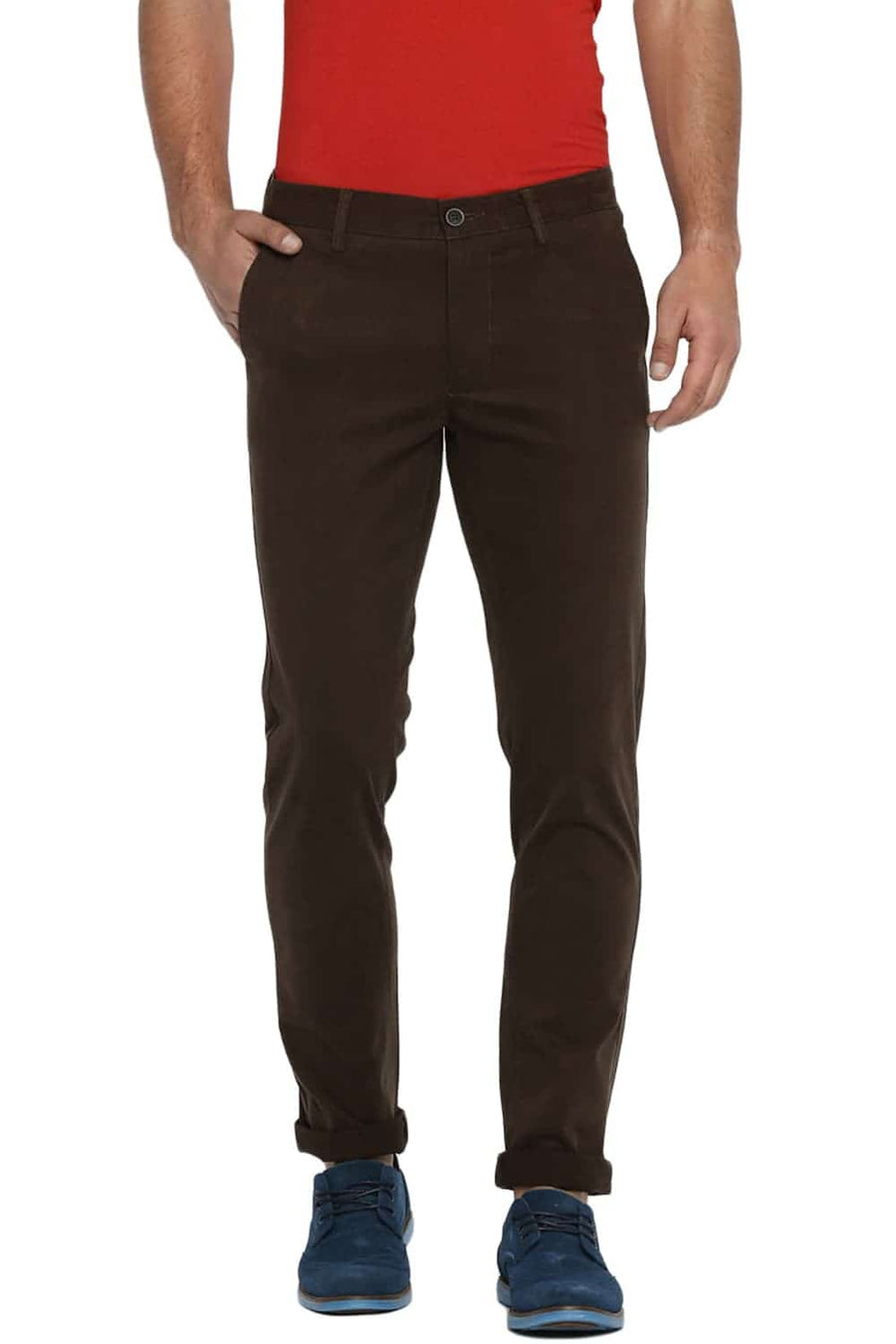 BASICS TAPERED FIT WREN BROWN STRETCH TROUSER