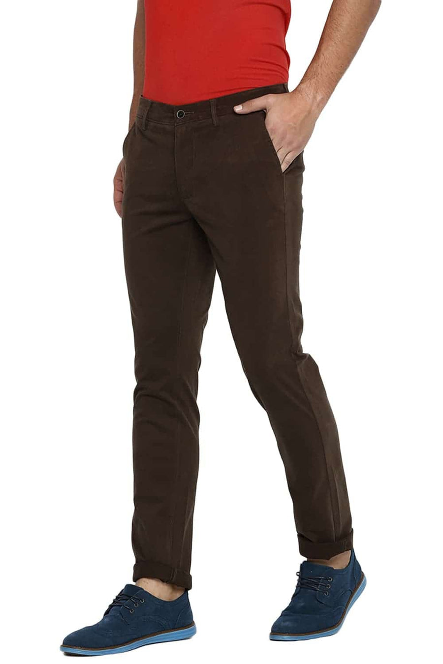 BASICS TAPERED FIT WREN BROWN STRETCH TROUSER