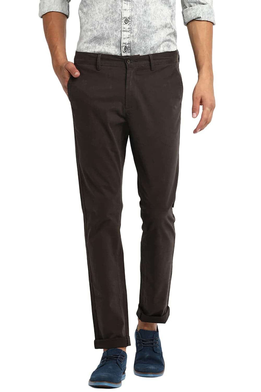 BASICS TAPERED FIT BLACK OLIVE STRETCH TROUSER