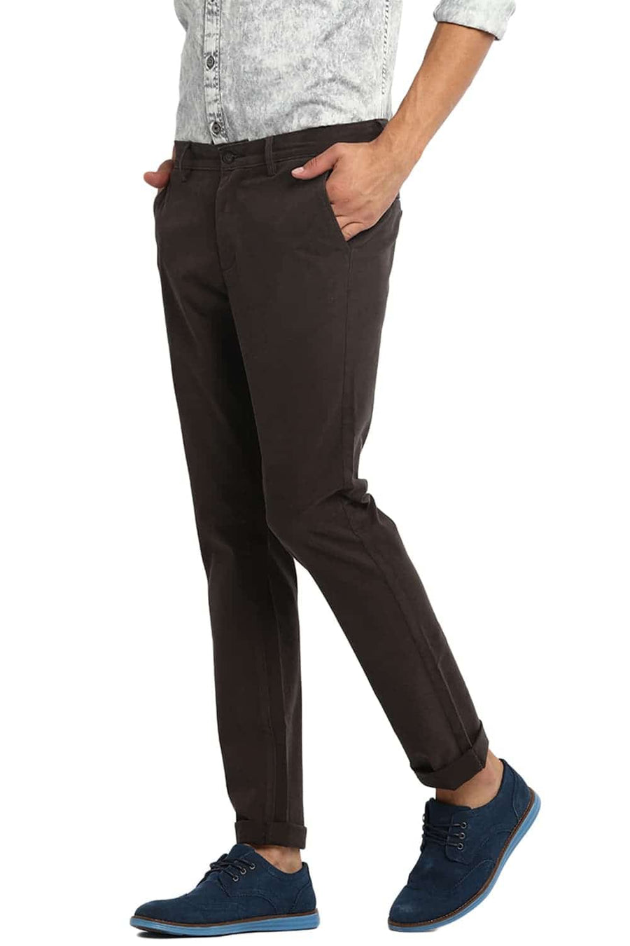 BASICS TAPERED FIT BLACK OLIVE STRETCH TROUSER