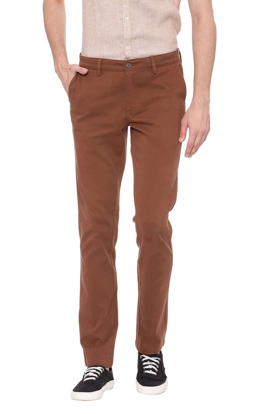 BASICS TAPERED FIT BISON BROWN STRETCH TROUSER