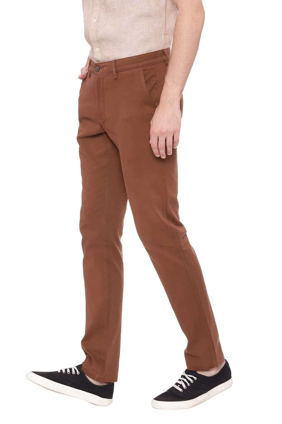 BASICS TAPERED FIT BISON BROWN STRETCH TROUSER
