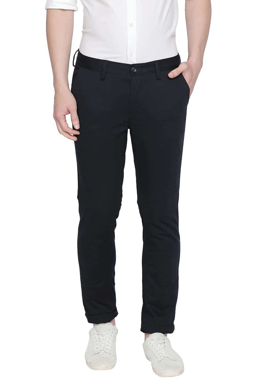 BASICS TAPERED FIT DEEP NAVY STRETCH TROUSER