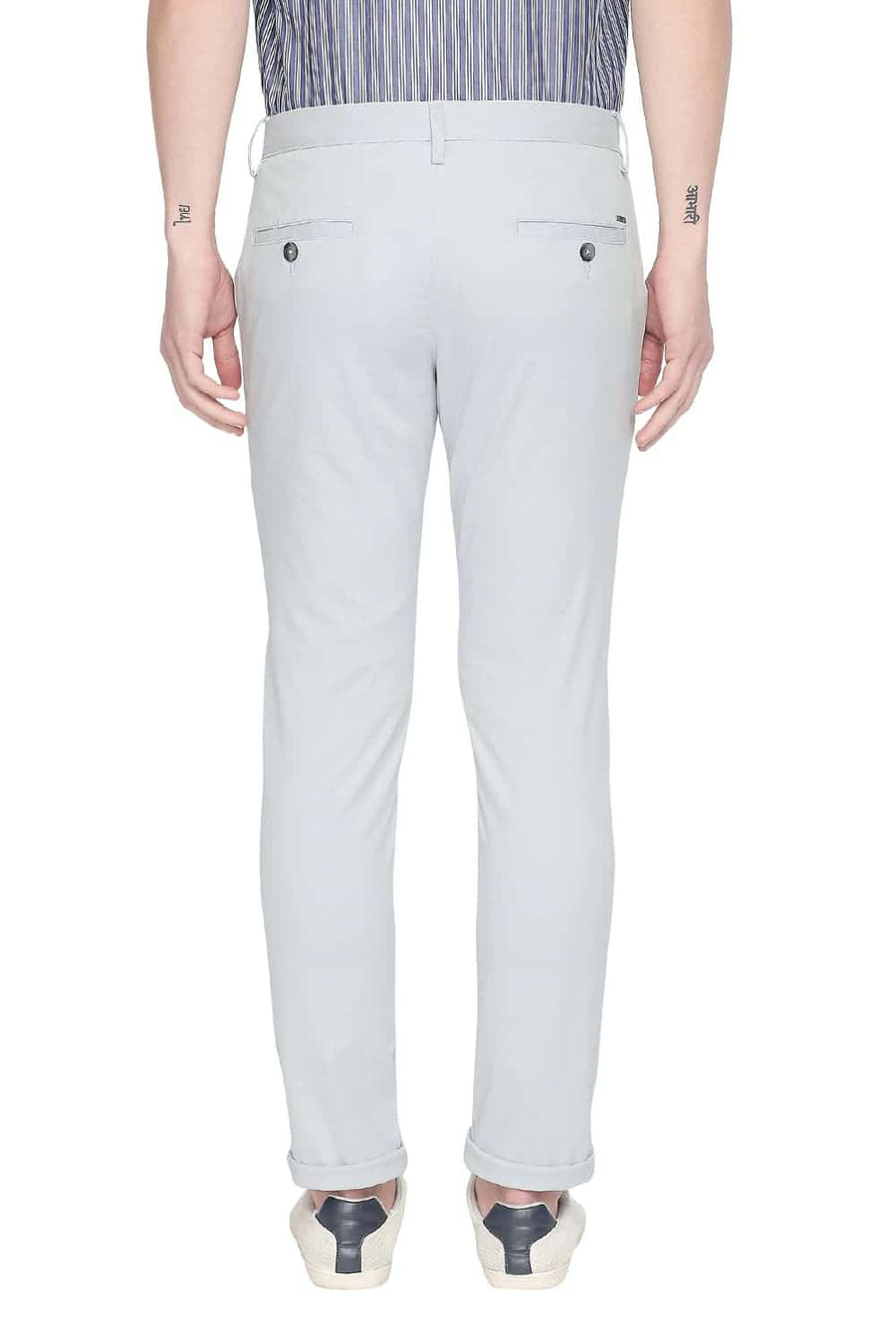 BASICS TAPERED FIT PEARL BLUE STRETCH TROUSER