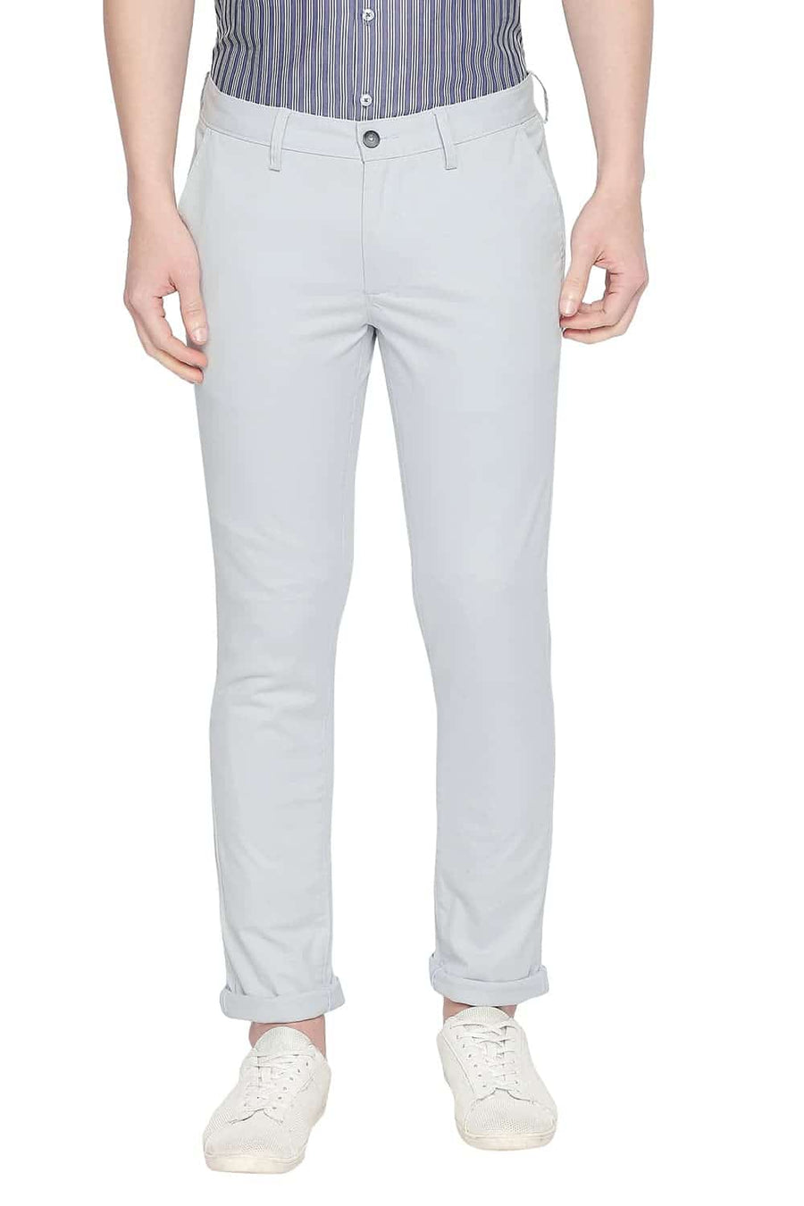 BASICS TAPERED FIT PEARL BLUE STRETCH TROUSER