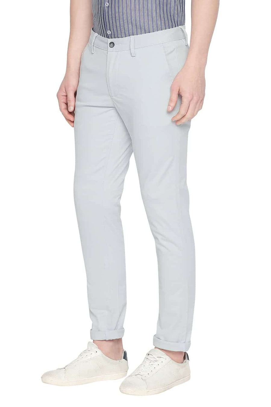 BASICS TAPERED FIT PEARL BLUE STRETCH TROUSER