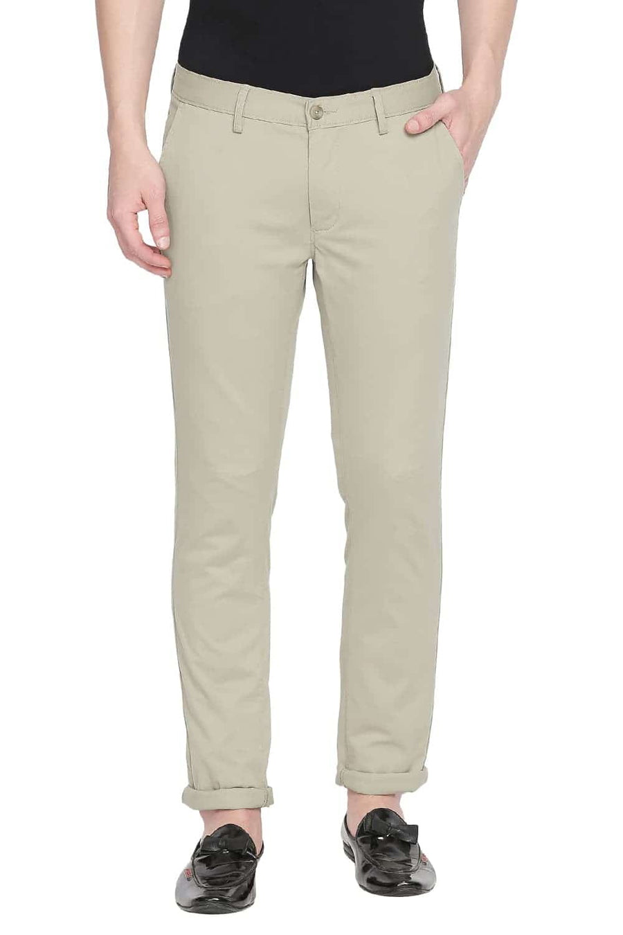 BASICS TAPERED FIT SILVER SAGE STRETCH TROUSER