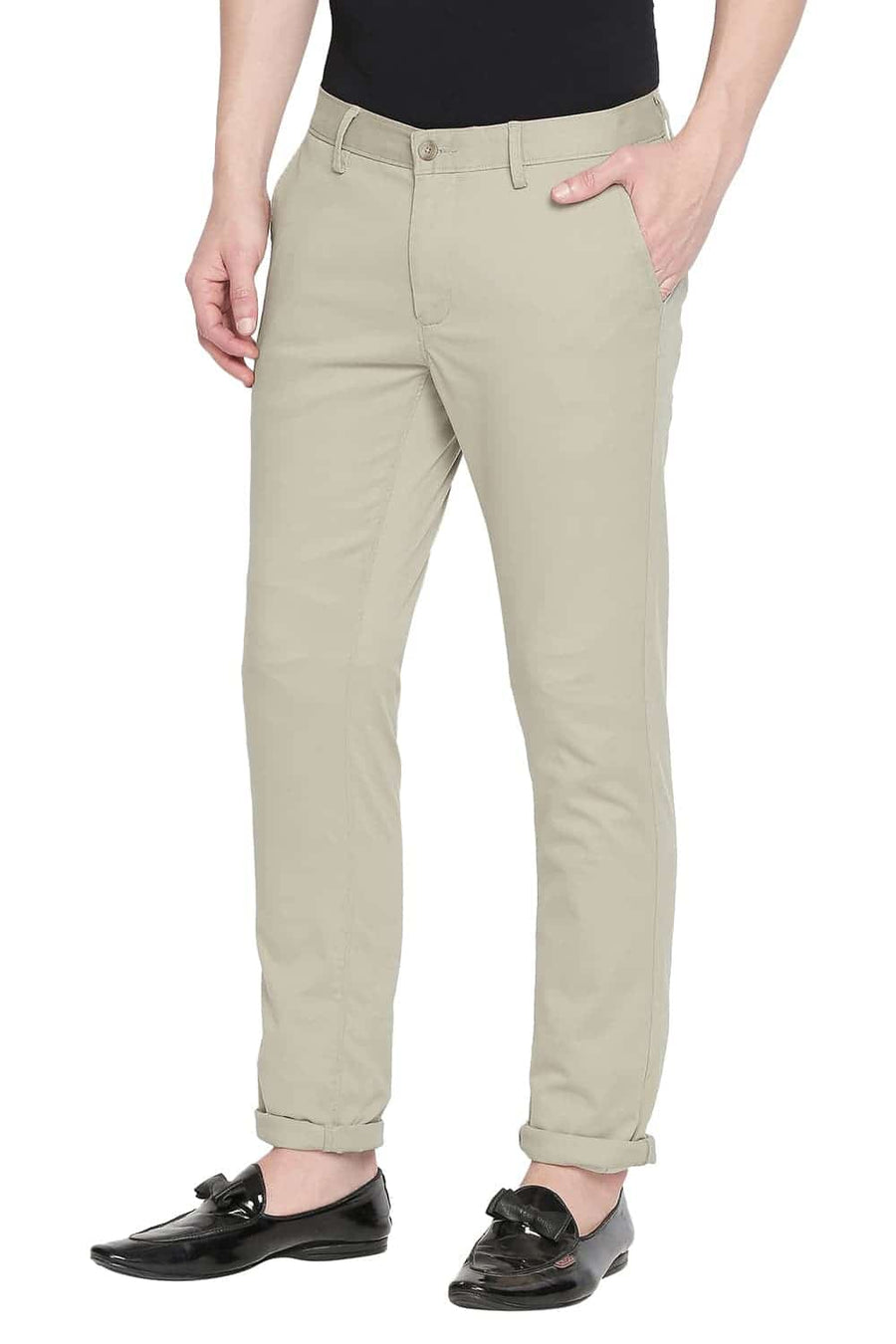 BASICS TAPERED FIT SILVER SAGE STRETCH TROUSER