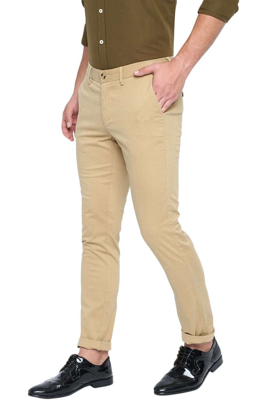 BASICS TAPERED FIT TAOS TAUPE STRETCH TROUSER