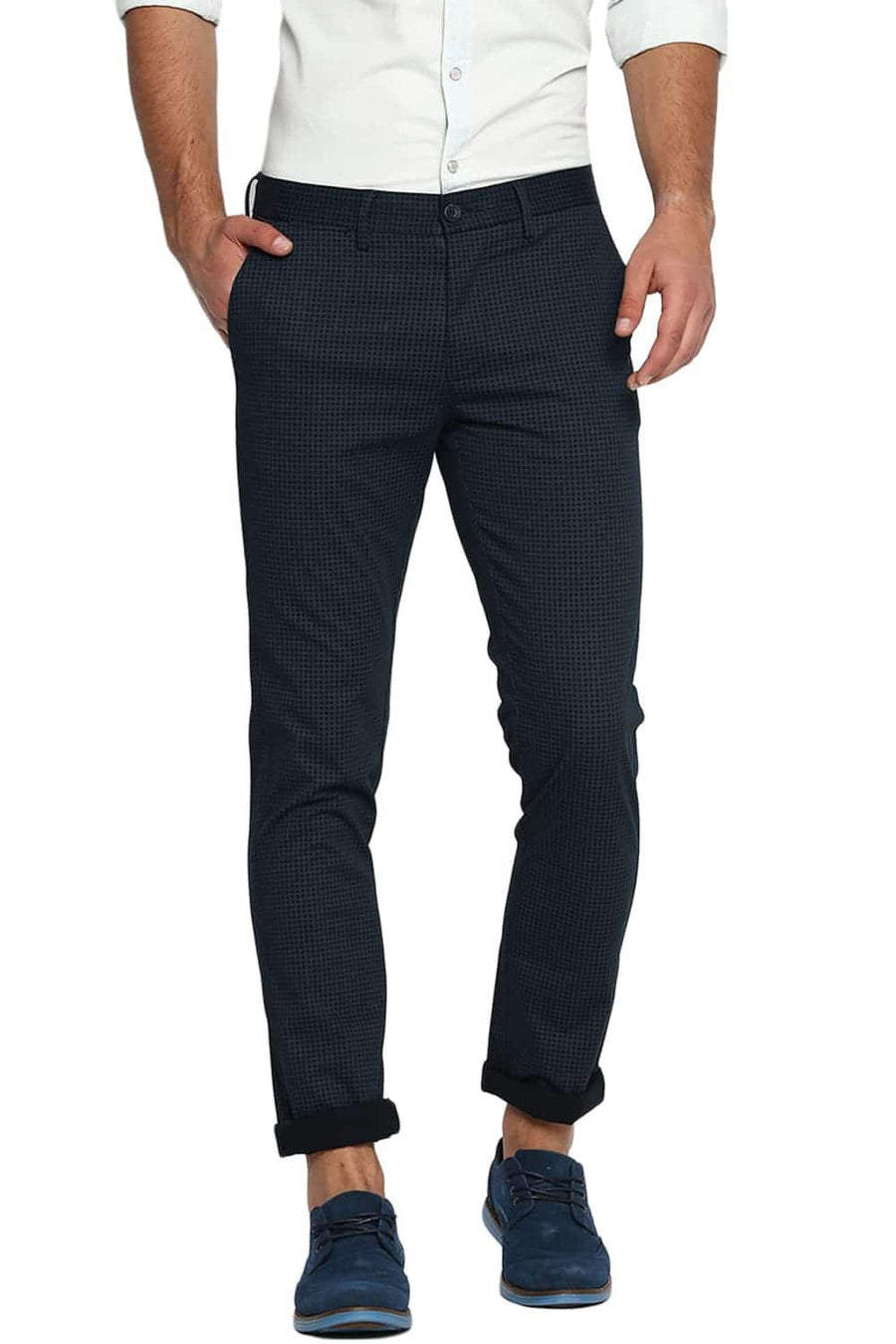 BASICS TAPERED FIT MIDNIGHT NAVY STRETCH TROUSER