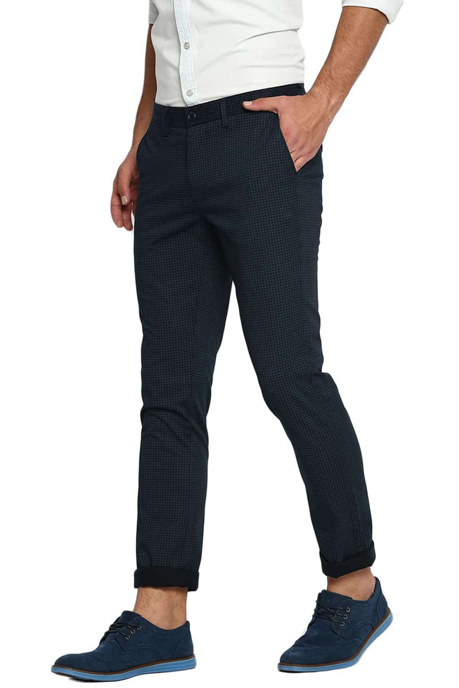 BASICS TAPERED FIT MIDNIGHT NAVY STRETCH TROUSER