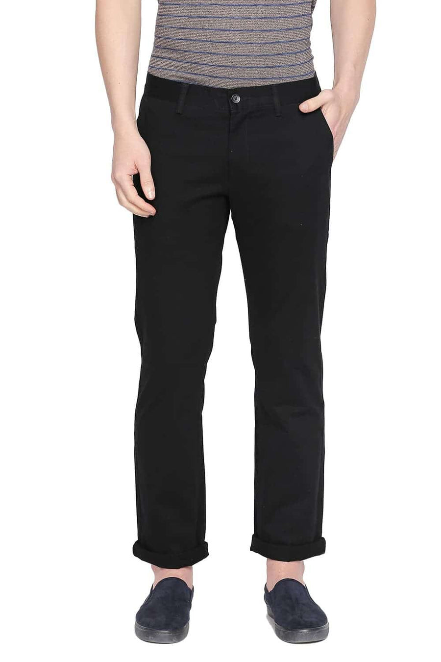 BASICS TAPERED FIT ANTHRACITE BLACK STRETCH TROUSER