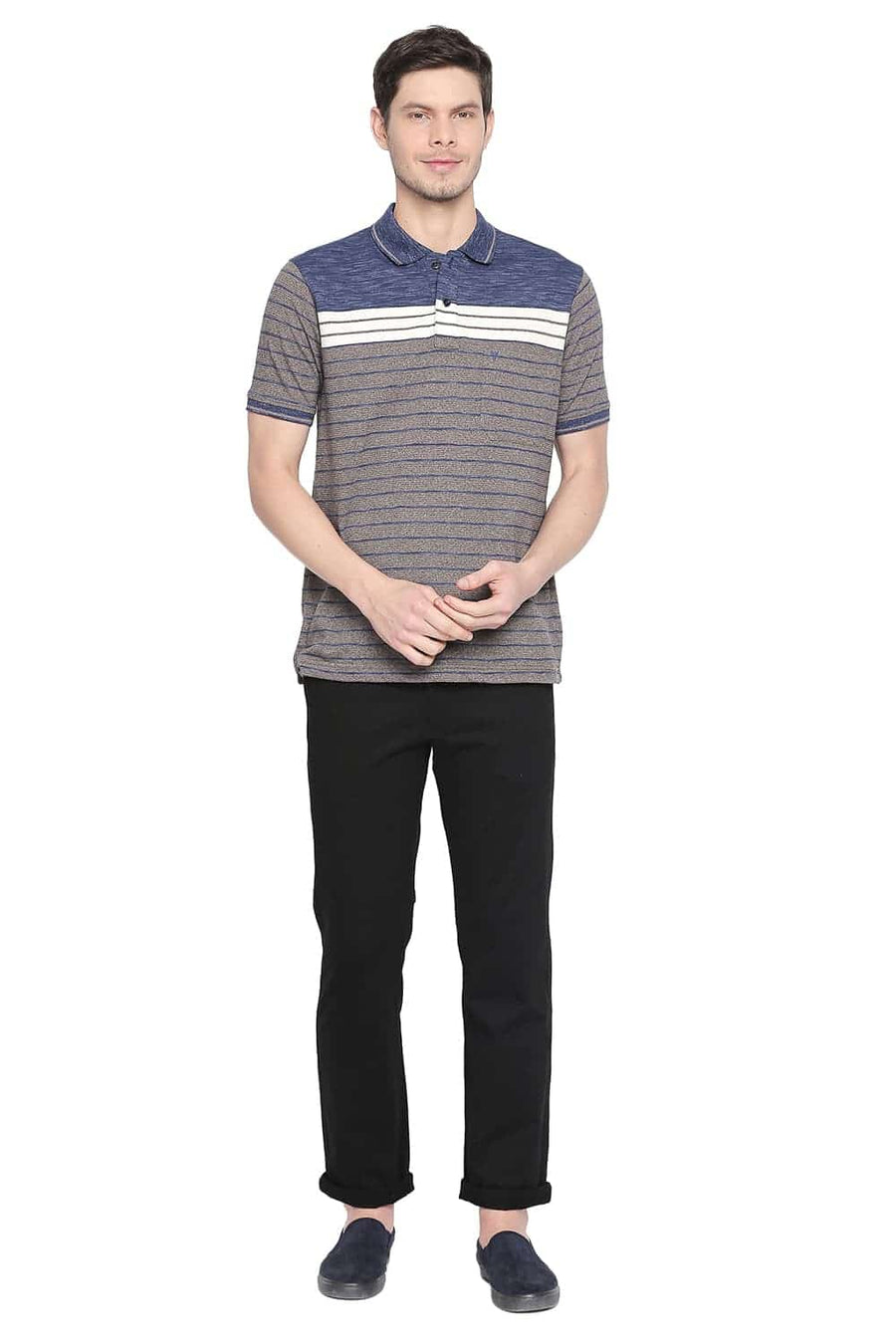 BASICS TAPERED FIT ANTHRACITE BLACK STRETCH TROUSER