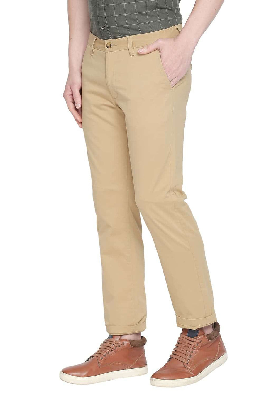 BASICS TAPERED FIT CURRY KHAKI STRETCH TROUSER