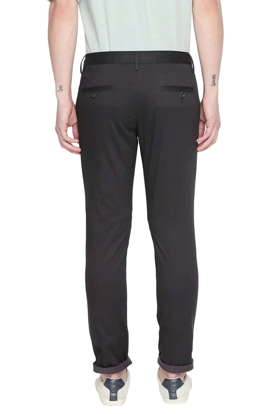 BASICS TAPERED FIT IRON GREY PRINTED STRETCH TROUSER