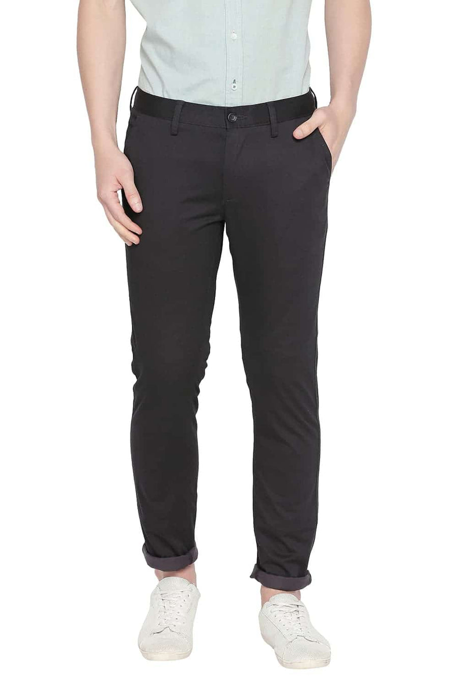 BASICS TAPERED FIT IRON GREY PRINTED STRETCH TROUSER