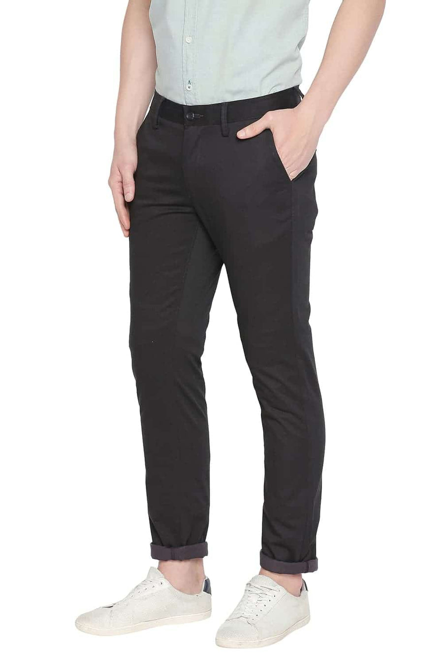 BASICS TAPERED FIT IRON GREY PRINTED STRETCH TROUSER