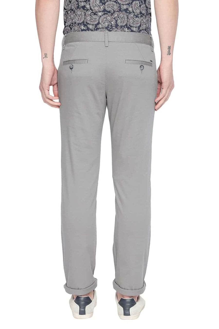 BASICS TAPERED FIT MOON MIST STRETCH TROUSER