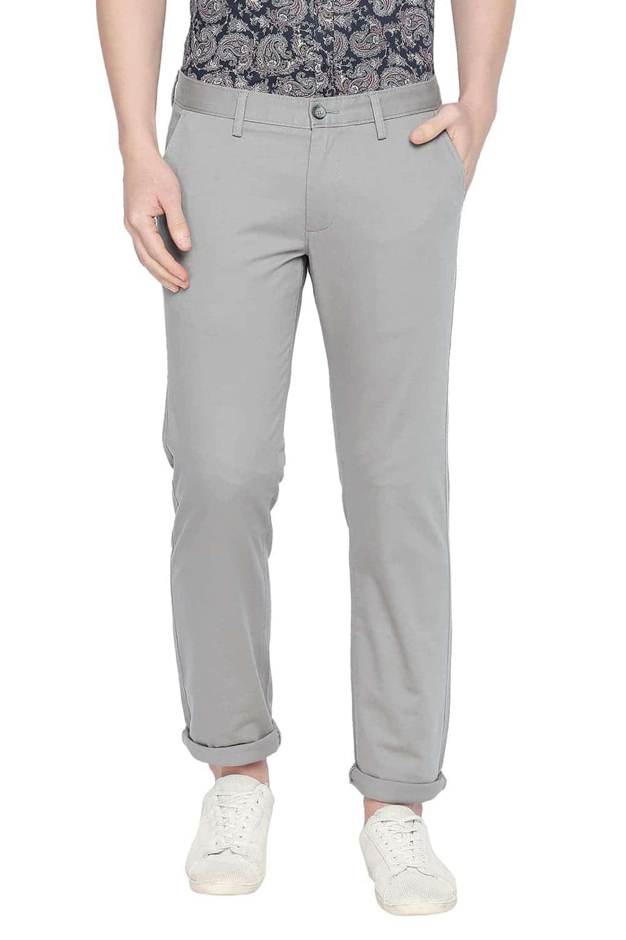 BASICS TAPERED FIT MOON MIST STRETCH TROUSER