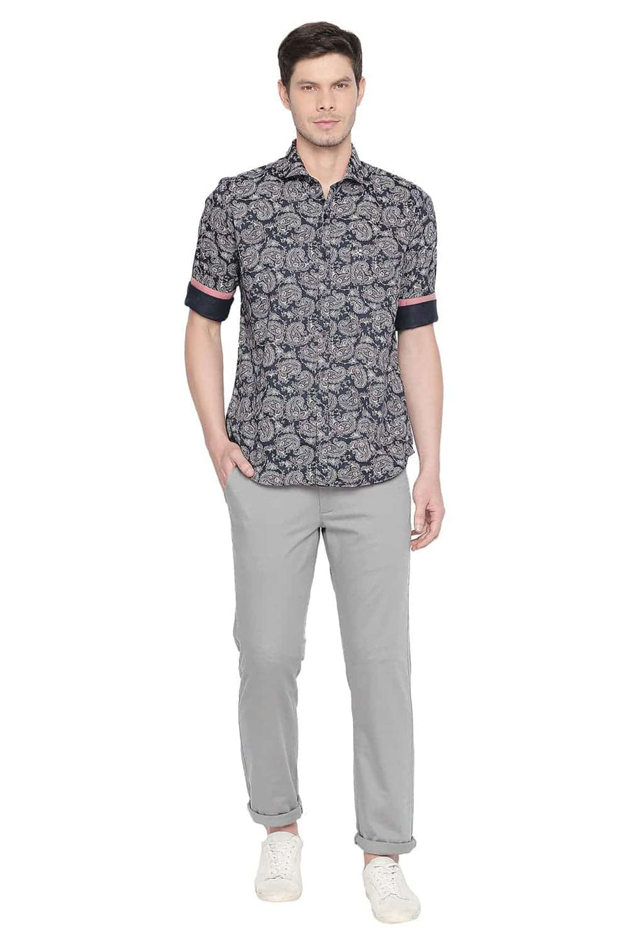 BASICS TAPERED FIT MOON MIST STRETCH TROUSER
