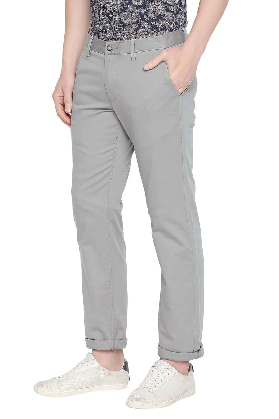 BASICS TAPERED FIT MOON MIST STRETCH TROUSER