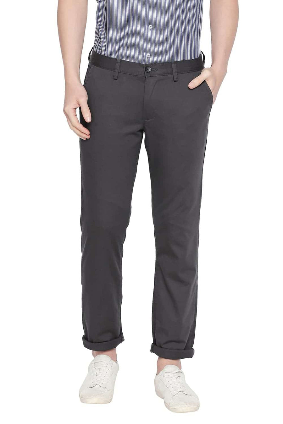 BASICS TAPERED FIT FORGED IRON STRETCH TROUSER