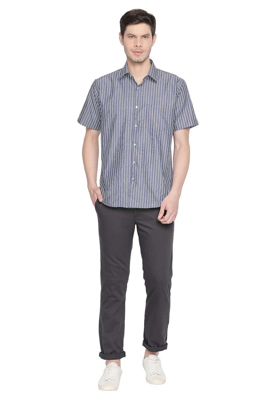 BASICS TAPERED FIT FORGED IRON STRETCH TROUSER