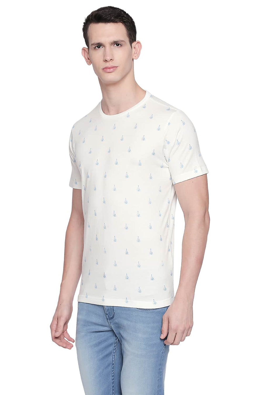 BASICS MUSCLE FIT CANNOLI CREAM PRINTED CREW NECK T SHIRT