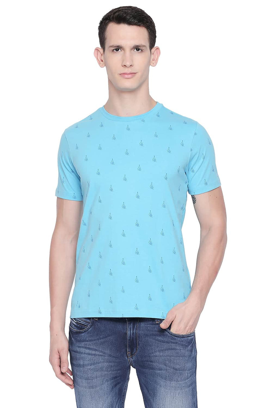 BASICS MUSCLE FIT AQUARIUS PRINTED CREW NECK T SHIRT
