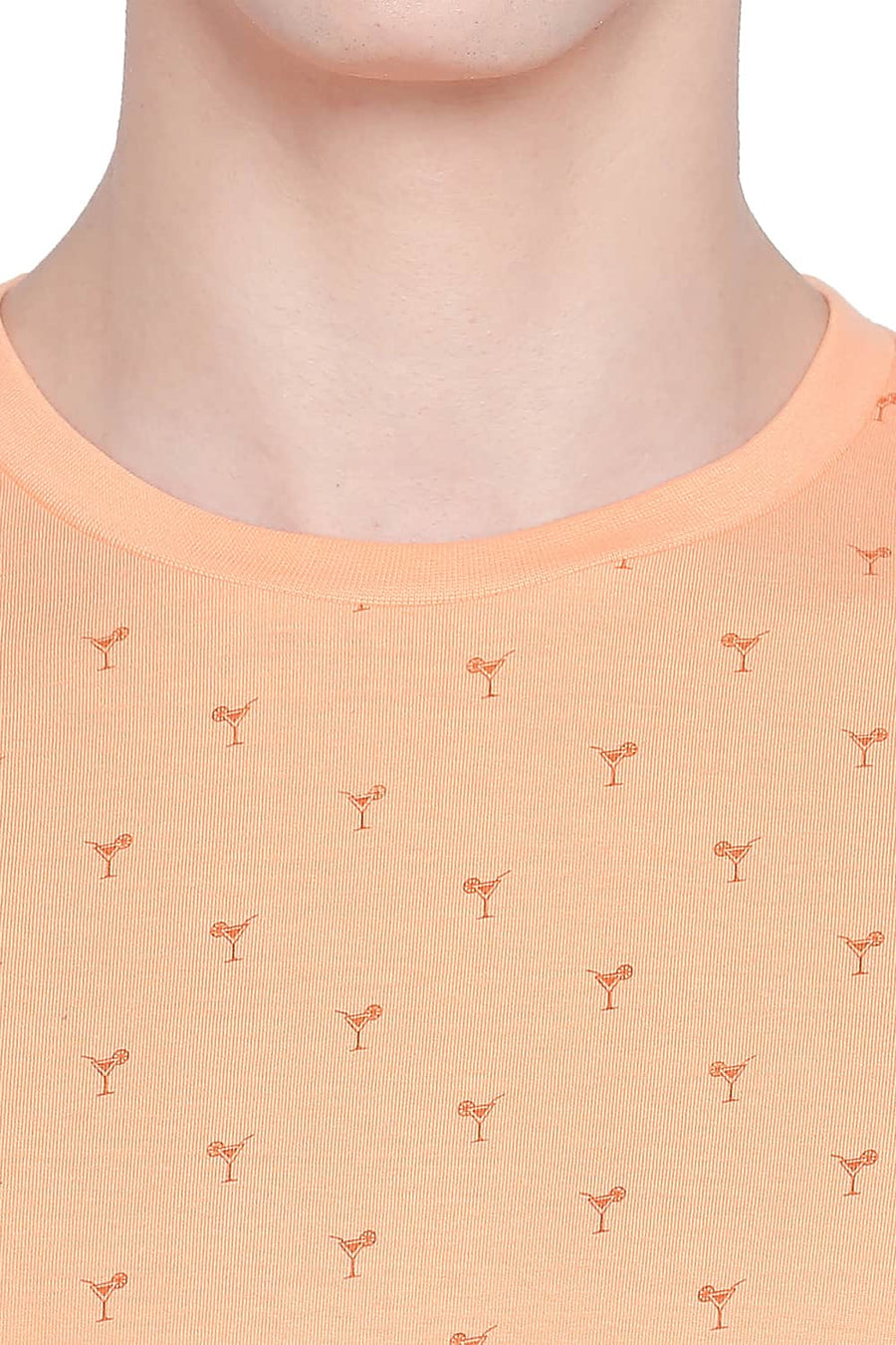 BASICS MUSCLE FIT PEACH COBBLER PRINTED CREW NECK T SHIRT