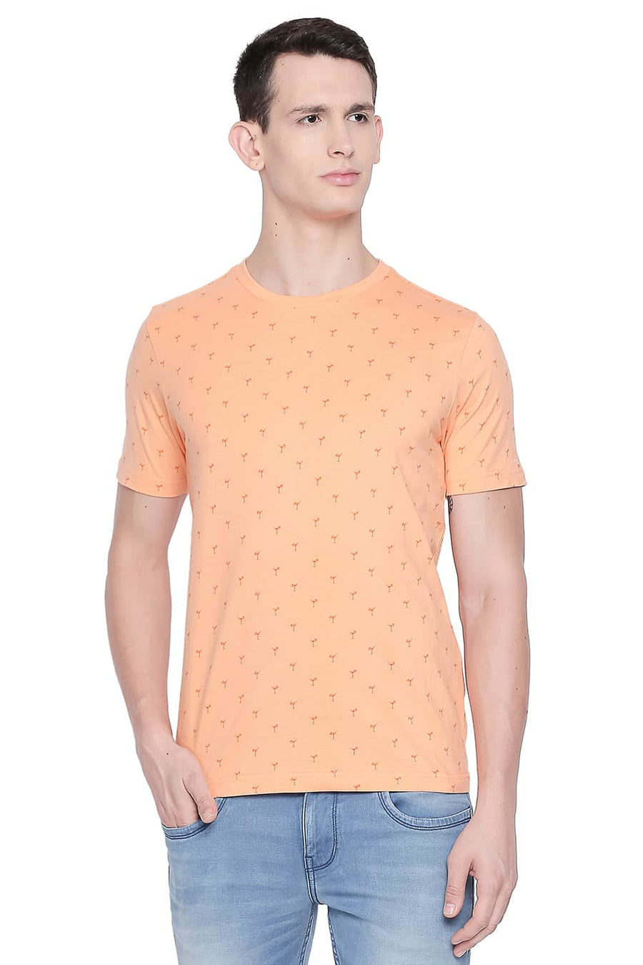 BASICS MUSCLE FIT PEACH COBBLER PRINTED CREW NECK T SHIRT