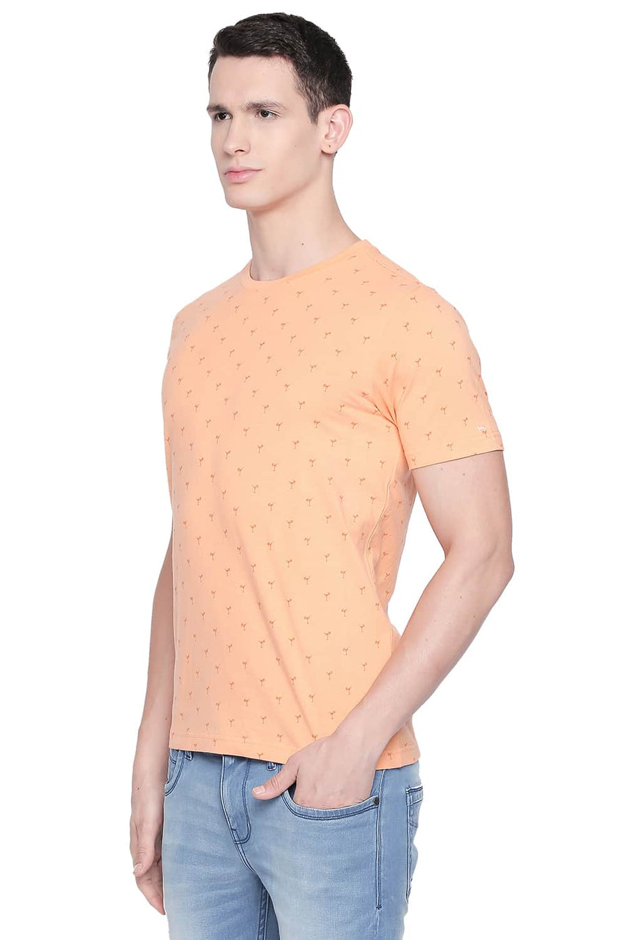 BASICS MUSCLE FIT PEACH COBBLER PRINTED CREW NECK T SHIRT