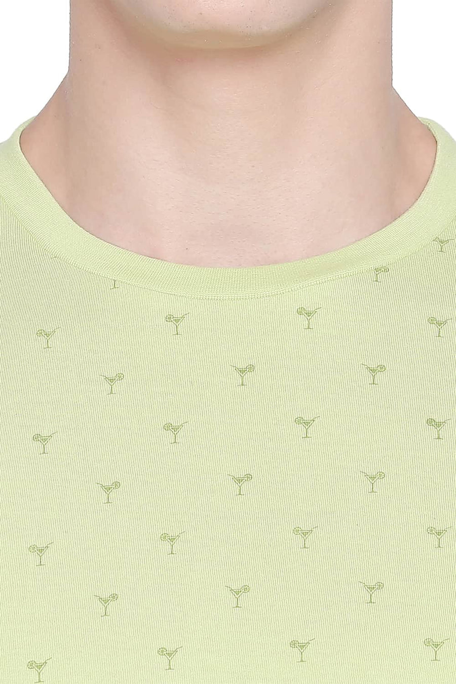 BASICS MUSCLE FIT LETTUCE GREEN PRINTED CREW NECK T SHIRT