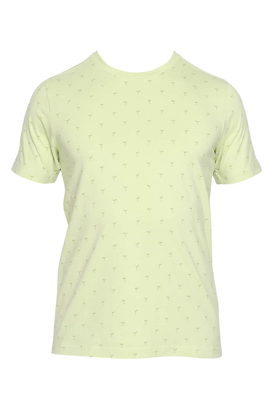 BASICS MUSCLE FIT LETTUCE GREEN PRINTED CREW NECK T SHIRT