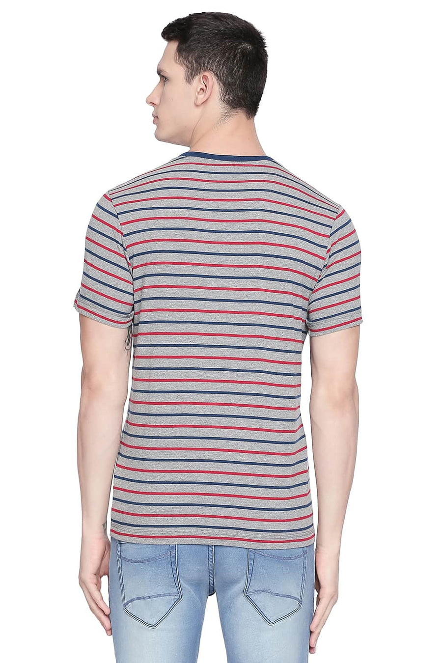 BASICS MUSCLE FIT HEATHER GREY CREW NECK T SHIRT