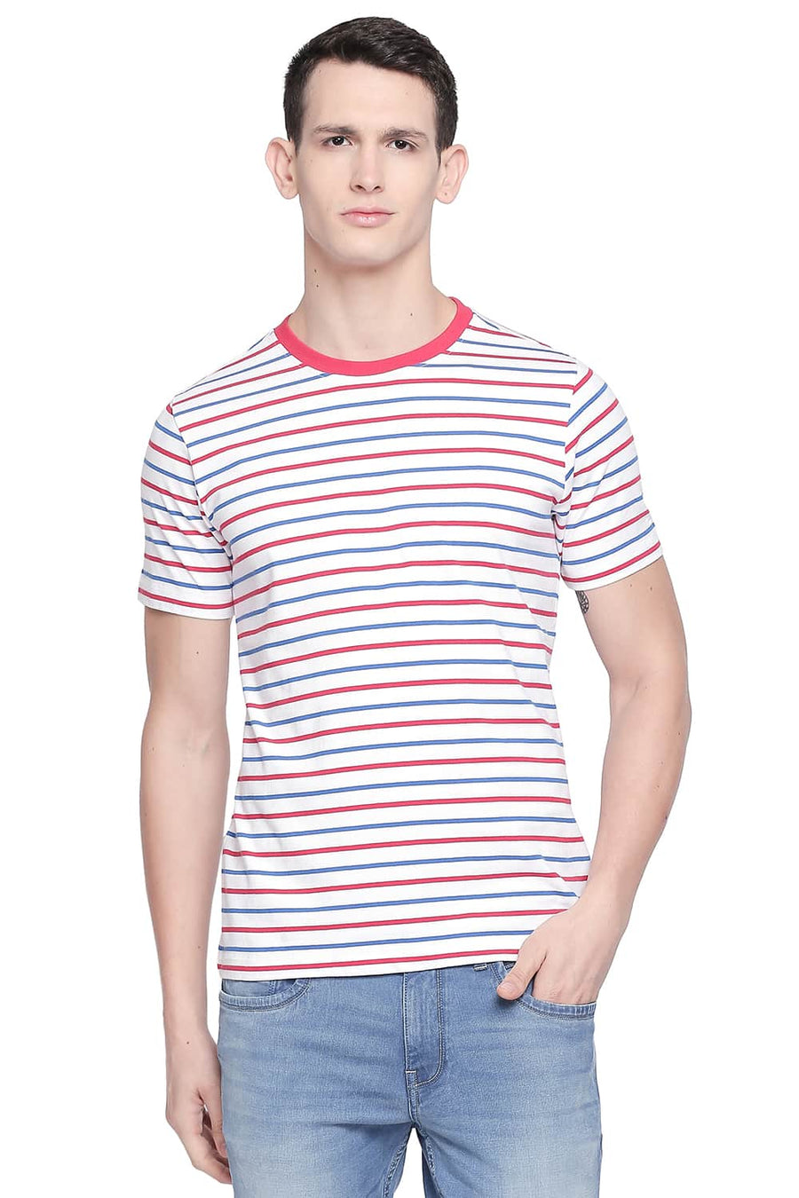 BASICS MUSCLE FIT BRIGHT WHITE CREW NECK T SHIRT