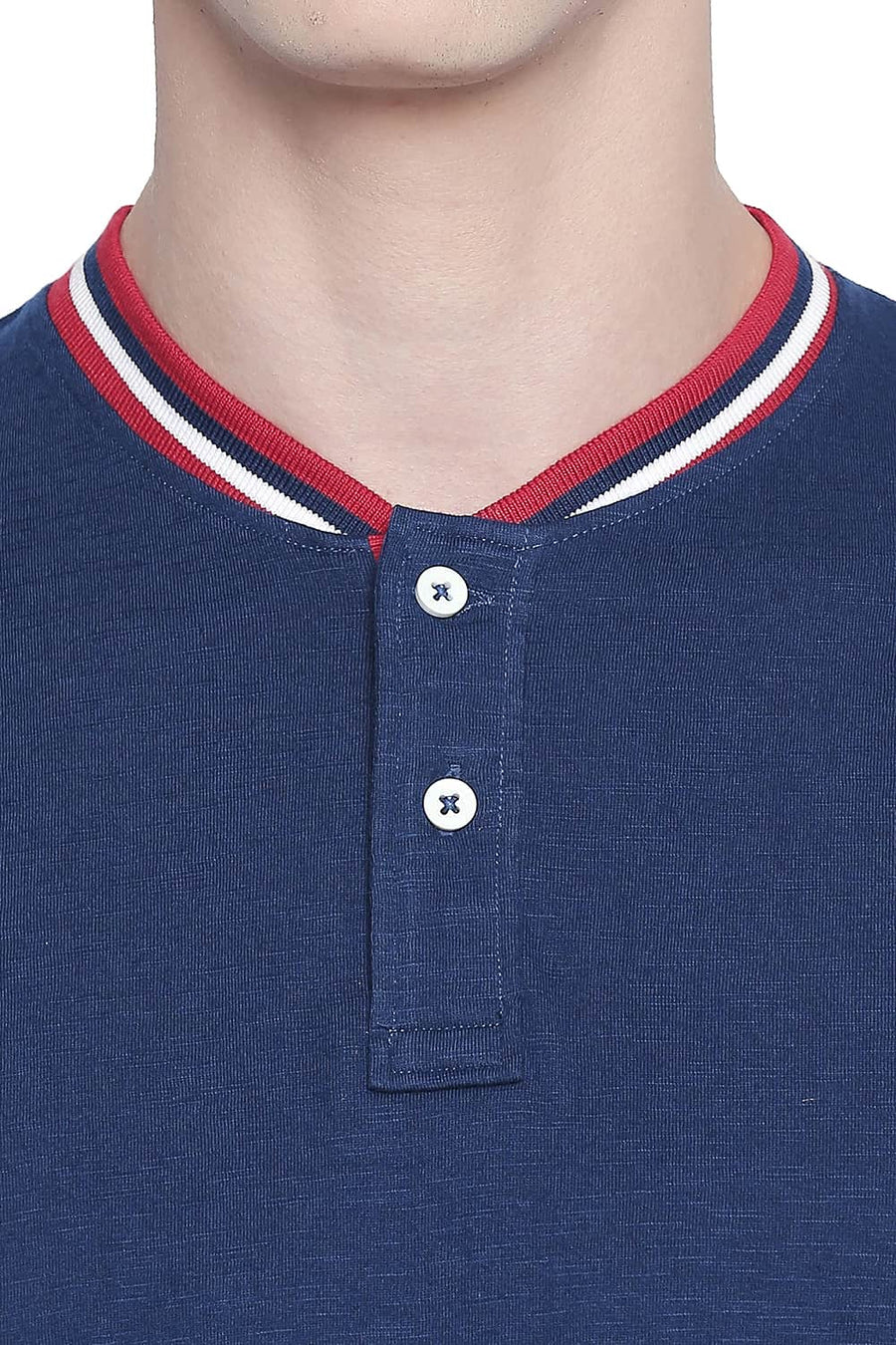 BASICS MUSCLE FIT ESTATE BLUE HENLEY T SHIRT