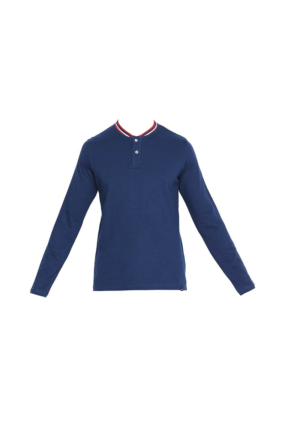 BASICS MUSCLE FIT ESTATE BLUE HENLEY T SHIRT