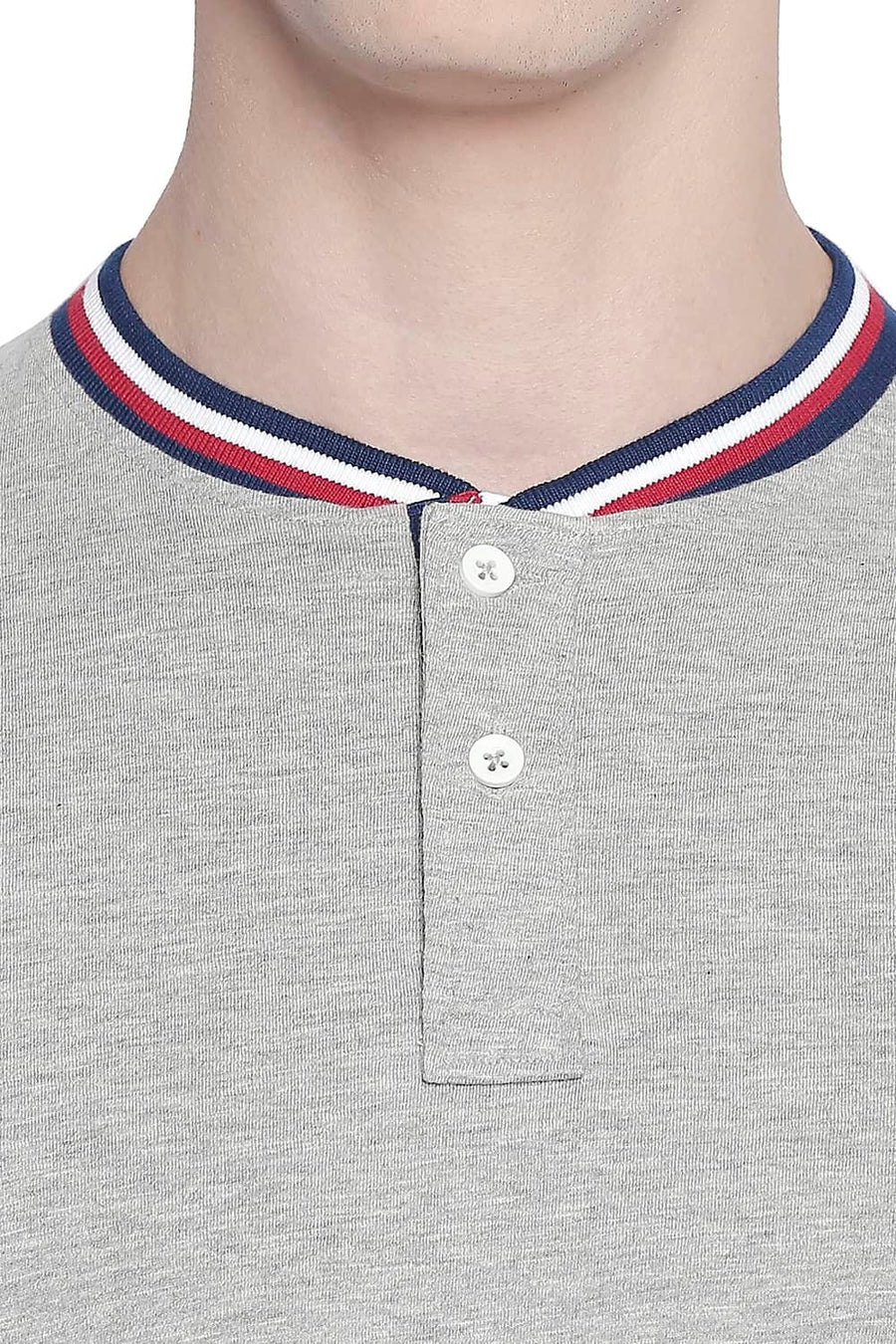 BASICS MUSCLE FIT HEATHER GREY HENLEY T SHIRT