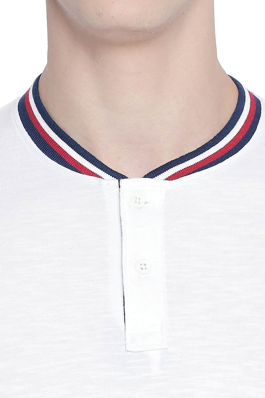 BASICS MUSCLE FIT BRIGHT WHITE HENLEY T SHIRT