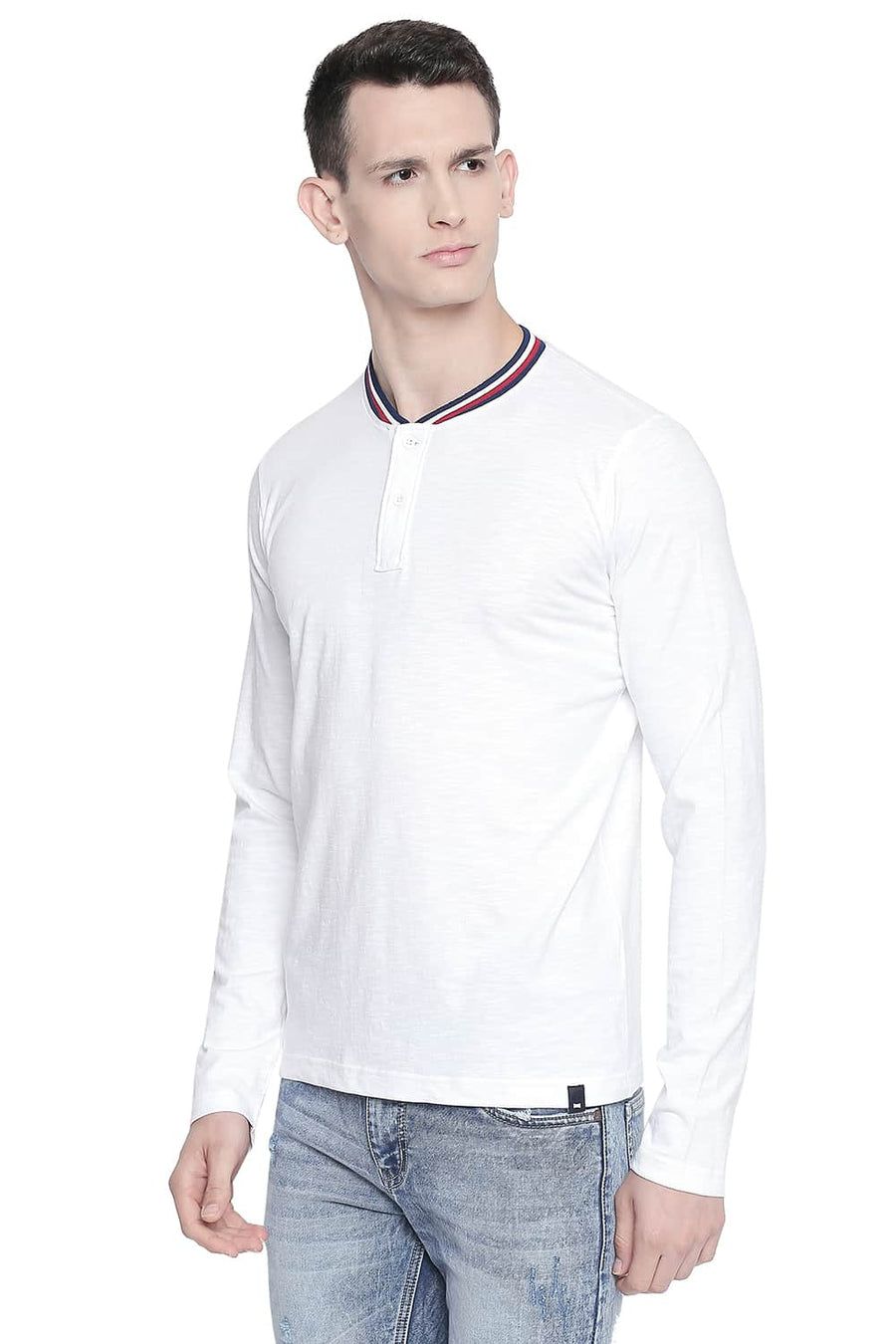 BASICS MUSCLE FIT BRIGHT WHITE HENLEY T SHIRT