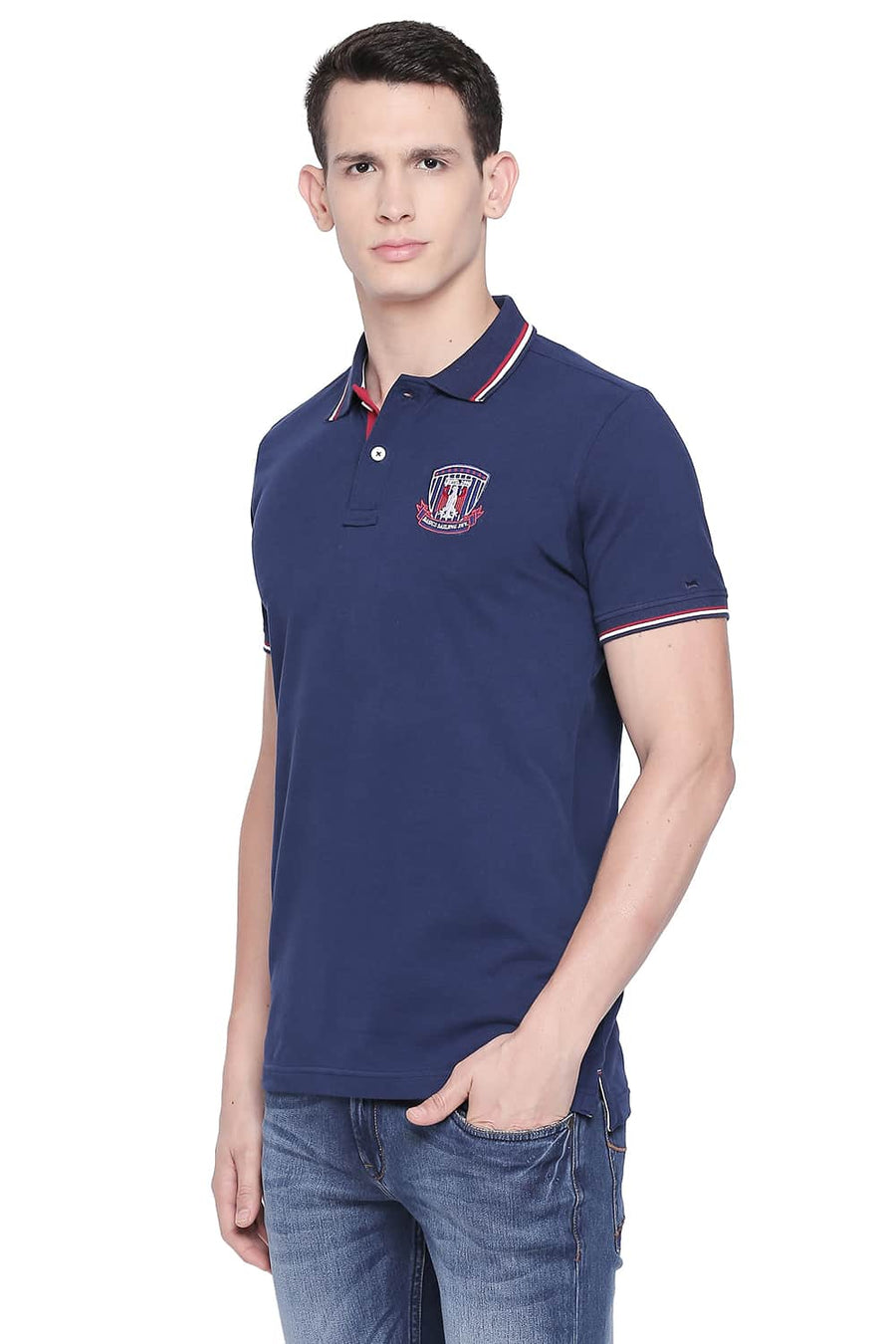 BASICS MUSCLE FIT ESTATE BLUE POLO T SHIRT