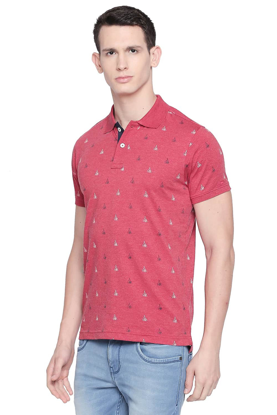 BASICS MUSCLE FIT SCOOTER HEATHER PRINTED POLO T SHIRT