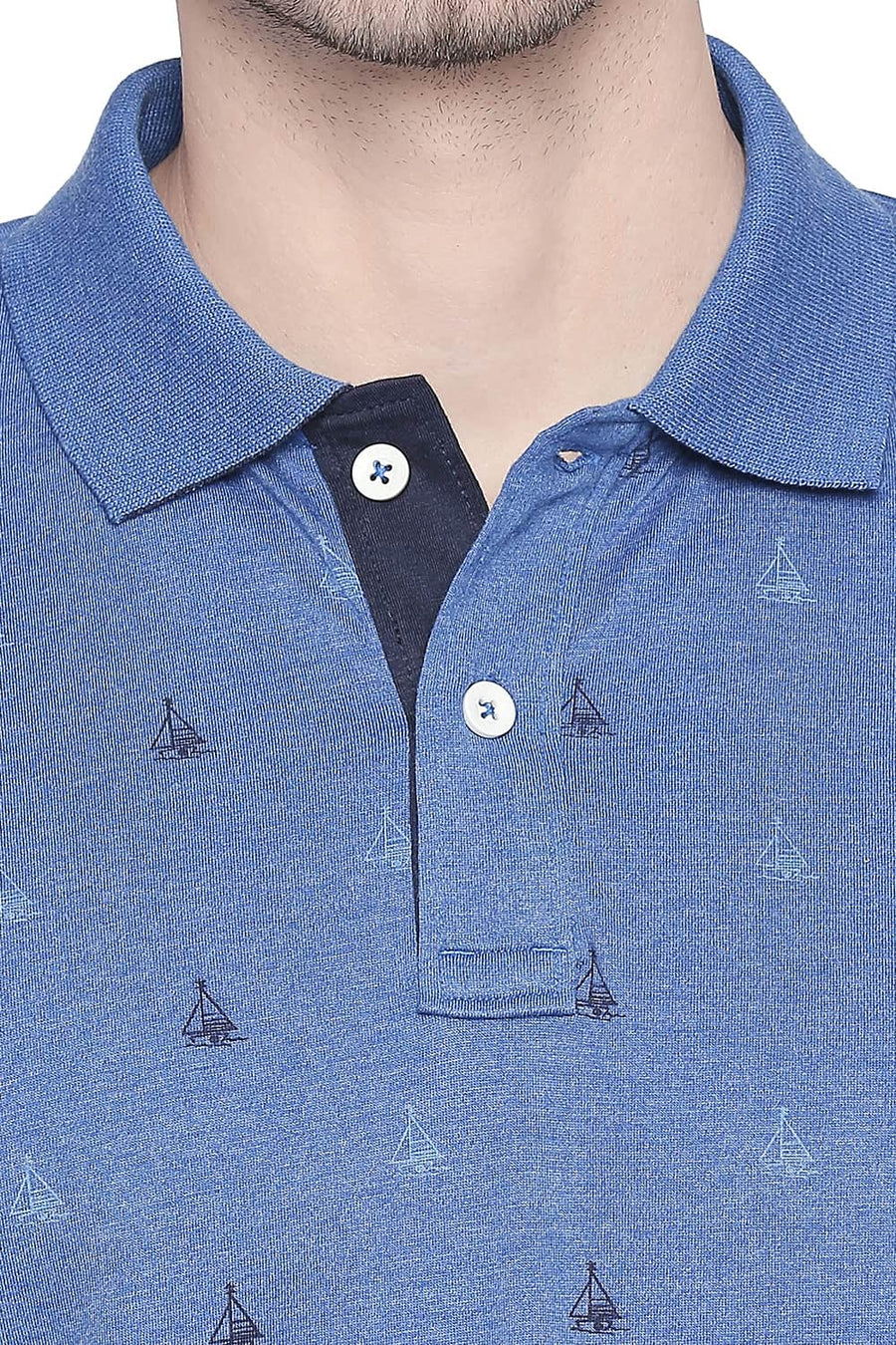 BASICS MUSCLE FIT BALEINE BLUE PRINTED POLO T SHIRT