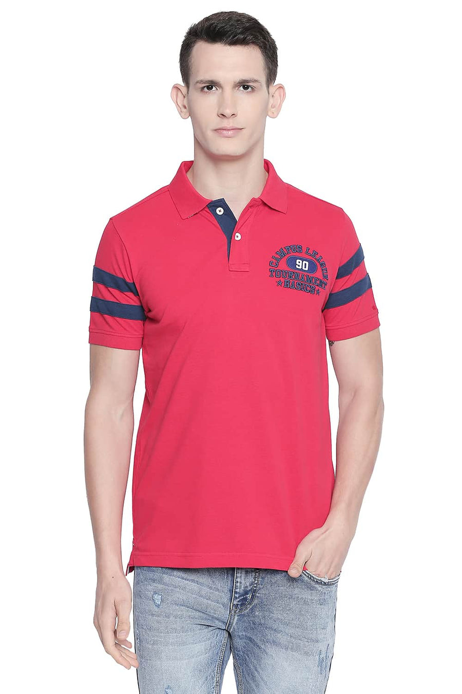 BASICS MUSCLE FIT LOLLIPOP RED POLO T SHIRT