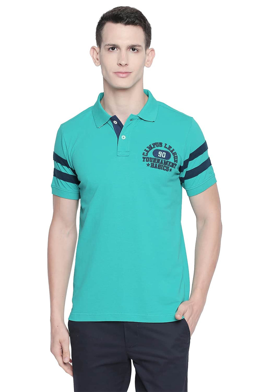 BASICS MUSCLE FIT SPECTRA GREEN POLO T SHIRT