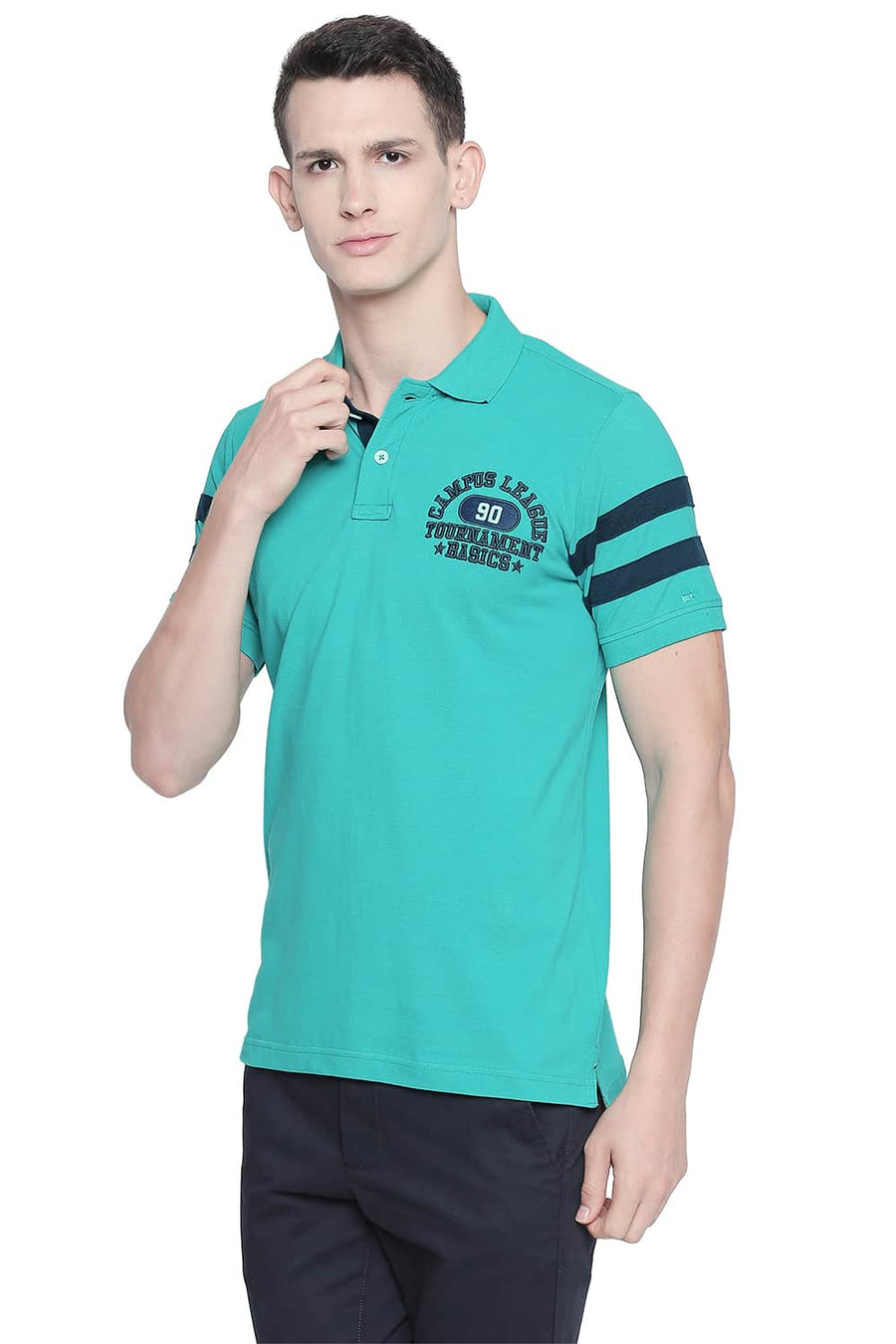 BASICS MUSCLE FIT SPECTRA GREEN POLO T SHIRT