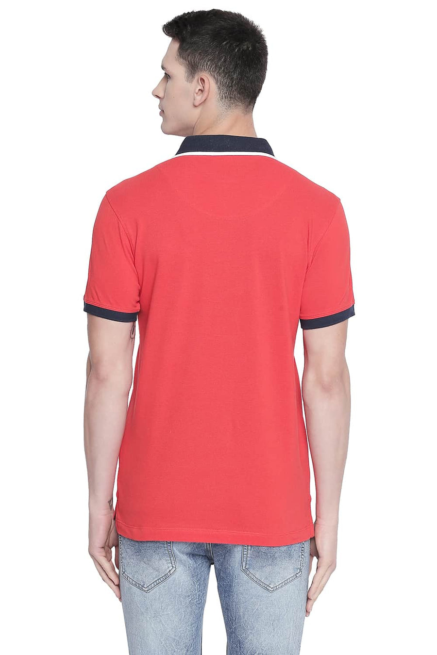 BASICS MUSCLE FIT FIERY RED RUGBY POLO T SHIRT