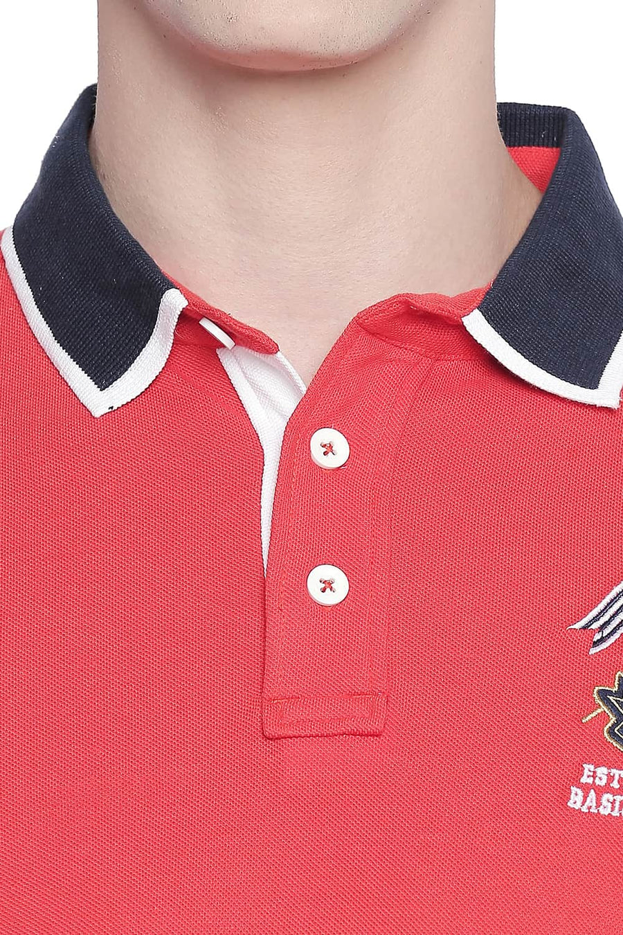 BASICS MUSCLE FIT FIERY RED RUGBY POLO T SHIRT